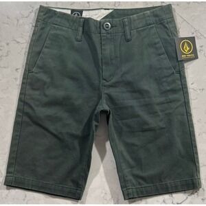 NWT Volcom Big Boys Frickin Chino Shorts Size 26/12 Green Cotton Skate Casual